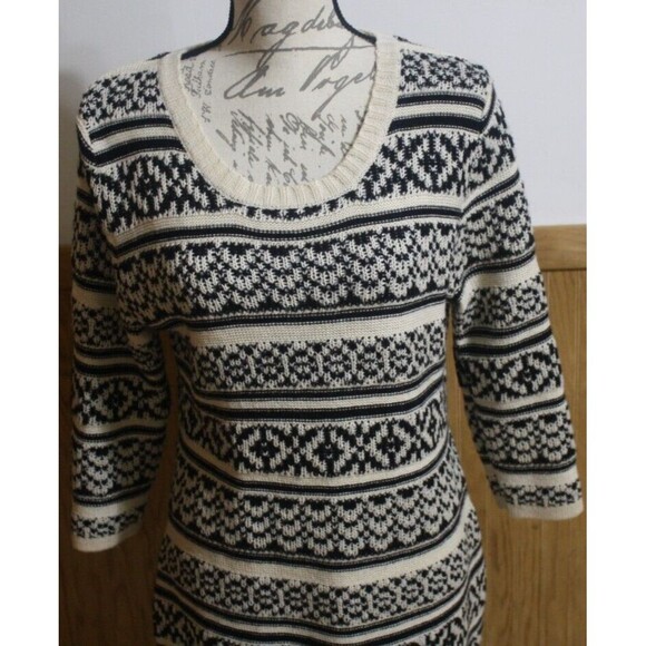 Maurice's Women Black & Cream Sweater Dress SZ L Stretchy Crew Neck 3/4 Sleeve - Picture 2 of 9